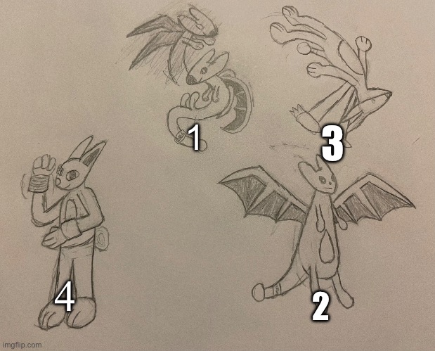 This is rabmon, an old character I am now reviving. He is a digimon, and uses windy attacks in fights. Other forms are rabidramo | 1; 3; 4; 2 | made w/ Imgflip meme maker