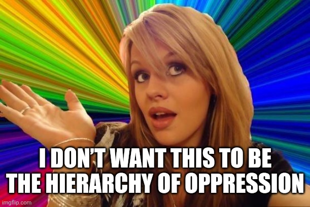 Dumb Blonde Meme | I DON’T WANT THIS TO BE THE HIERARCHY OF OPPRESSION | image tagged in memes,dumb blonde | made w/ Imgflip meme maker