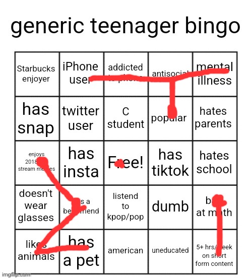 Where I live we don’t have Starbucks | image tagged in generic teenager bingo | made w/ Imgflip meme maker