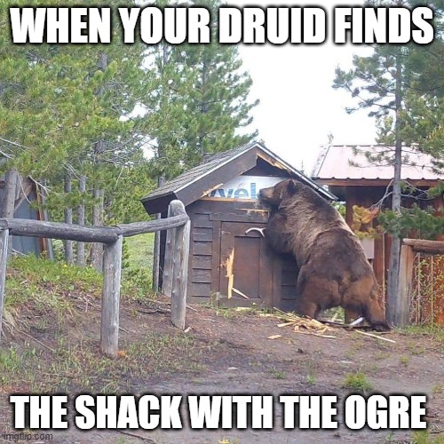 WHEN YOUR DRUID FINDS; THE SHACK WITH THE OGRE | made w/ Imgflip meme maker