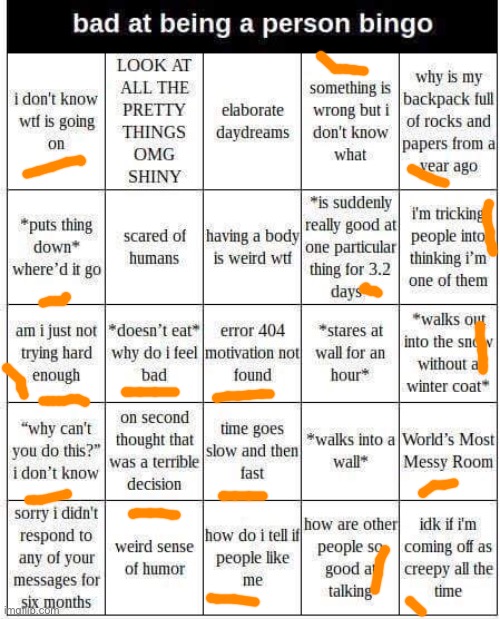 bad at being a person bingo | image tagged in bad at being a person bingo | made w/ Imgflip meme maker