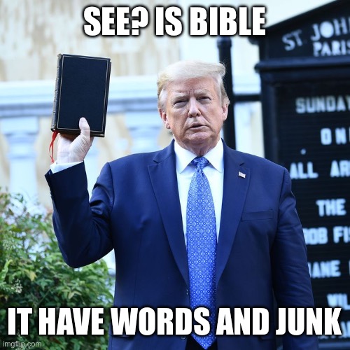 Trump Bible | SEE? IS BIBLE IT HAVE WORDS AND JUNK | image tagged in trump bible | made w/ Imgflip meme maker