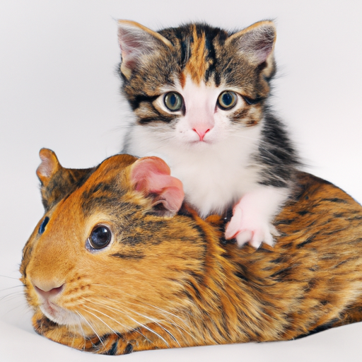 Cute kitten sitting on a guinea pig Blank Meme Template