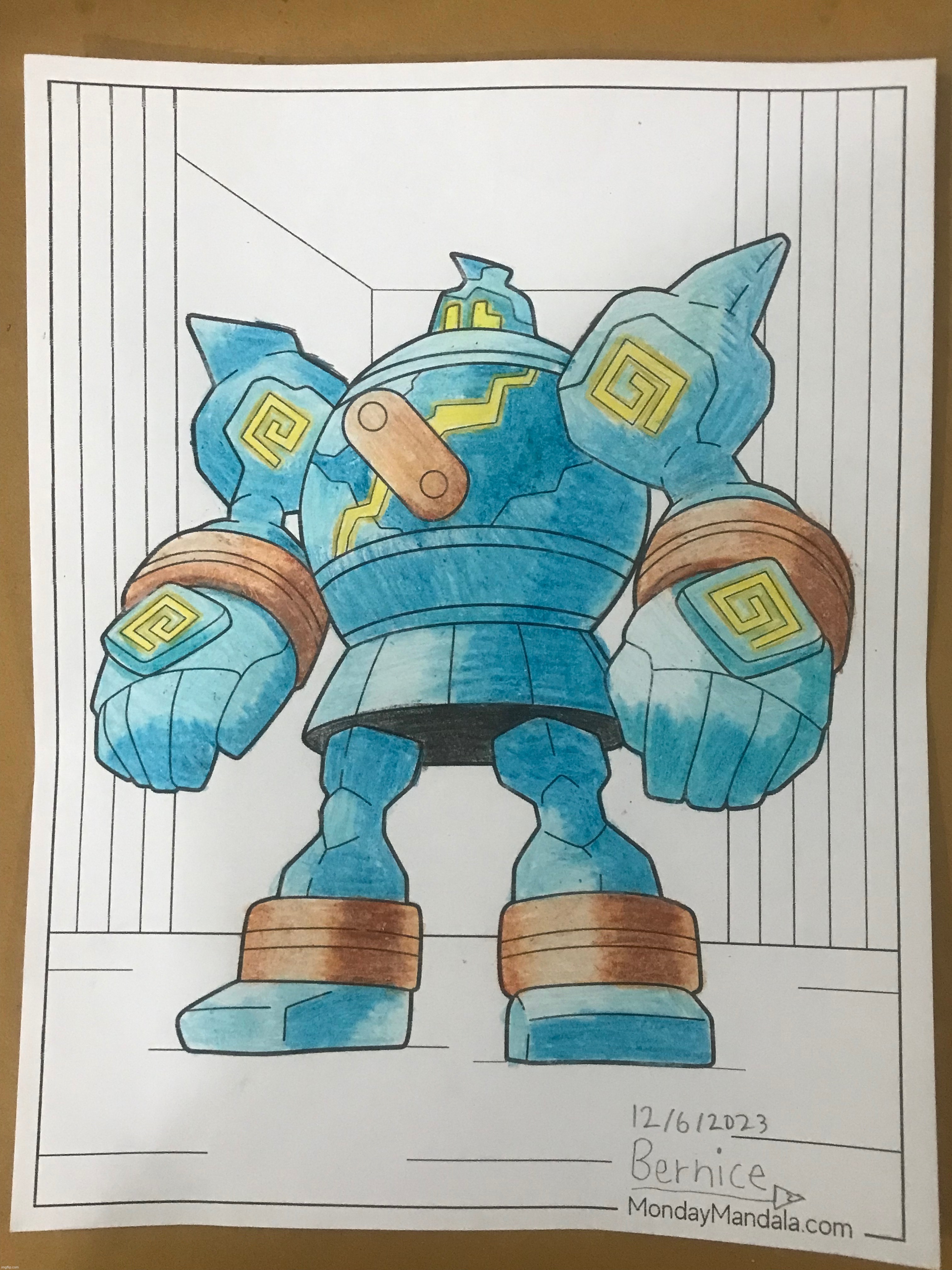 I made this out of a coloring page (Golurk, the Automaton Pokémon) | image tagged in pokemon,art | made w/ Imgflip meme maker