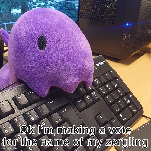 Vote for: Imageling, Purple guy, Grape Muncher, Gelatin consumer, Bopl, Goober, Mr. Image jr., Cylo, Jimmy or Glorby | Ok I’m making a vote for the name of my zergling | made w/ Imgflip meme maker