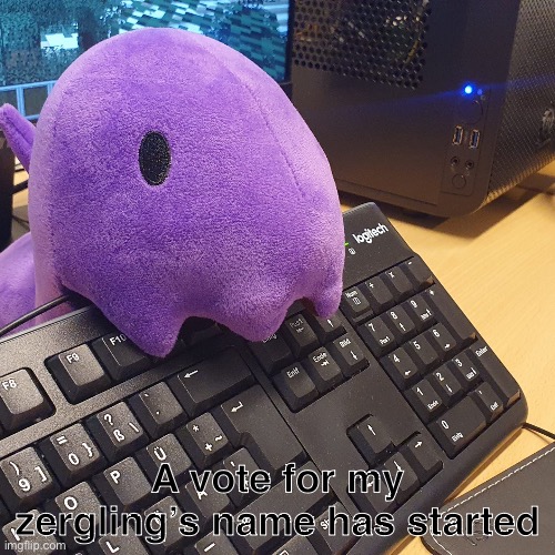 Vote for: Imageling, Purple guy, Grape Muncher, Gelatin consumer, Bopl, Goober, Mr. Image jr., Cylo, Jimmy, Glorby or Chomper | A vote for my zergling’s name has started | made w/ Imgflip meme maker