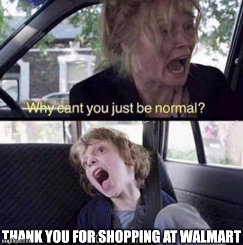 Why Can't You Just Be Normal | THANK YOU FOR SHOPPING AT WALMART | image tagged in why can't you just be normal | made w/ Imgflip meme maker