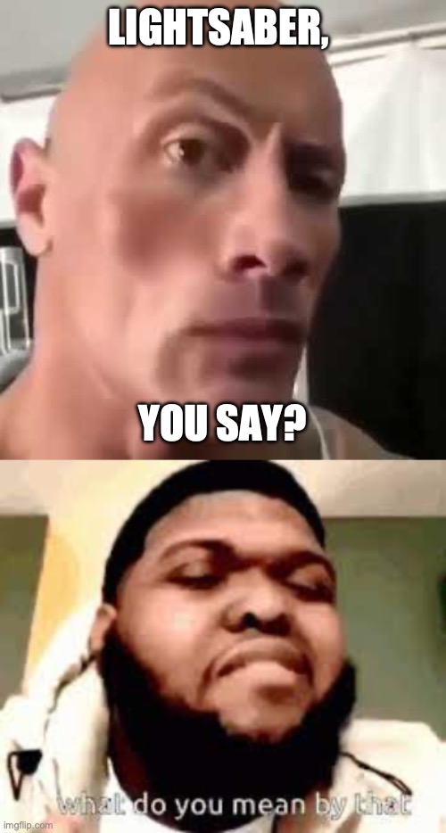 LIGHTSABER, YOU SAY? | image tagged in the rock eyebrows,what do you mean by that | made w/ Imgflip meme maker