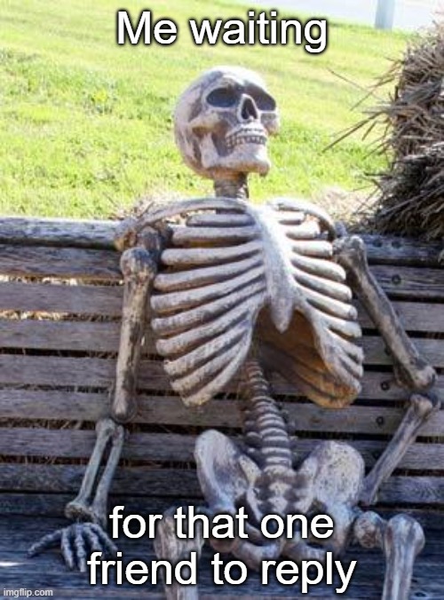 i'll give bro 5 more mins | Me waiting; for that one friend to reply | image tagged in memes,waiting skeleton | made w/ Imgflip meme maker