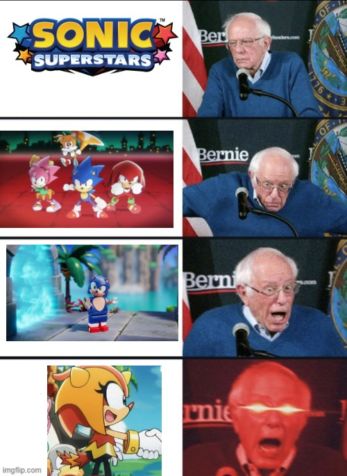 SPOILERS! Sonic superstars be like | image tagged in bernie excited | made w/ Imgflip meme maker