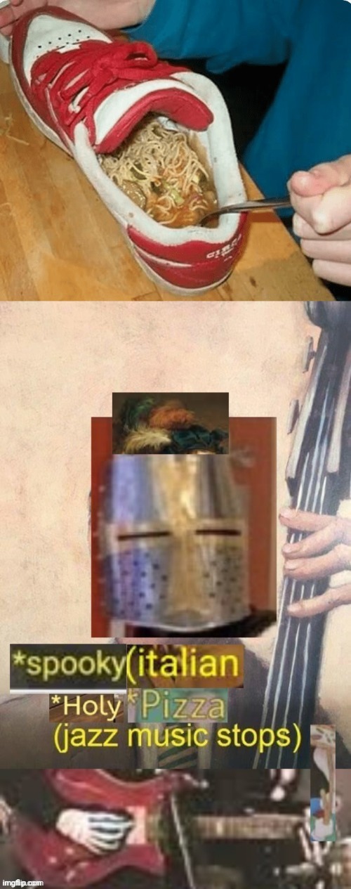 Spaghetti shoe | image tagged in spooky italian holy pizza jazz music stops,spaghetti,shoe,cursed image,memes,shoes | made w/ Imgflip meme maker