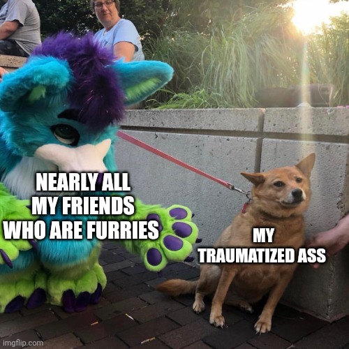 I'll go into further detail if you want me to | NEARLY ALL MY FRIENDS WHO ARE FURRIES; MY TRAUMATIZED ASS | image tagged in dog afraid of furry | made w/ Imgflip meme maker