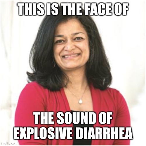 Pramila Jayapal | THIS IS THE FACE OF THE SOUND OF EXPLOSIVE DIARRHEA | image tagged in pramila jayapal | made w/ Imgflip meme maker