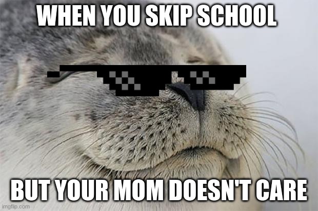 When you skip school | WHEN YOU SKIP SCHOOL; BUT YOUR MOM DOESN'T CARE | image tagged in memes,satisfied seal | made w/ Imgflip meme maker