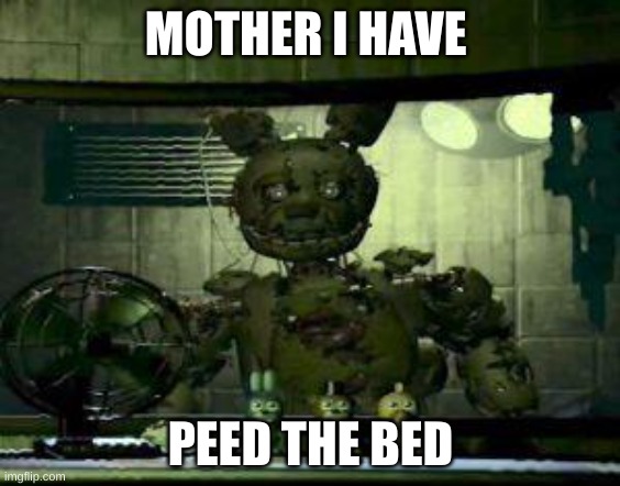 fr | MOTHER I HAVE; PEED THE BED | image tagged in fnaf springtrap in window | made w/ Imgflip meme maker