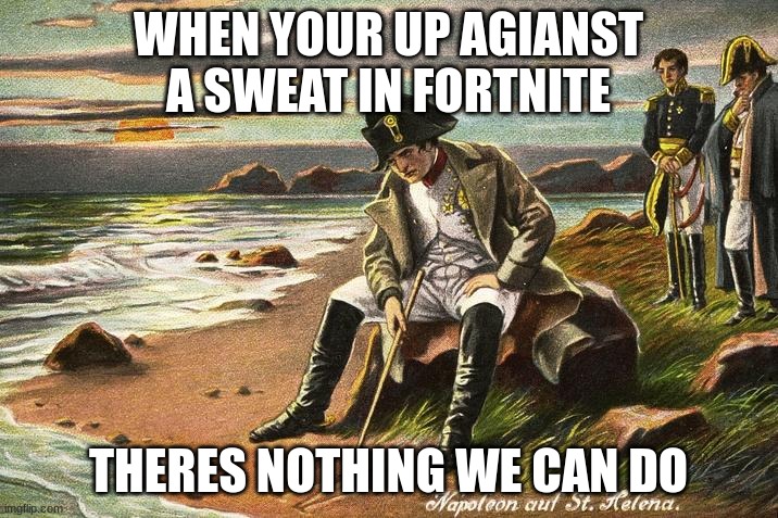 fortnite sweats be like | WHEN YOUR UP AGIANST A SWEAT IN FORTNITE; THERES NOTHING WE CAN DO | image tagged in there is nothing we can do now | made w/ Imgflip meme maker