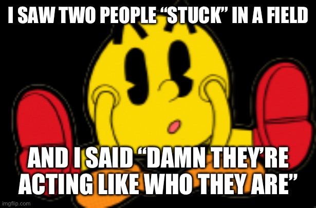 I think they were black aswell, idfk I forgor | I SAW TWO PEOPLE “STUCK” IN A FIELD; AND I SAID “DAMN THEY’RE ACTING LIKE WHO THEY ARE” | image tagged in pac-man model 4 | made w/ Imgflip meme maker