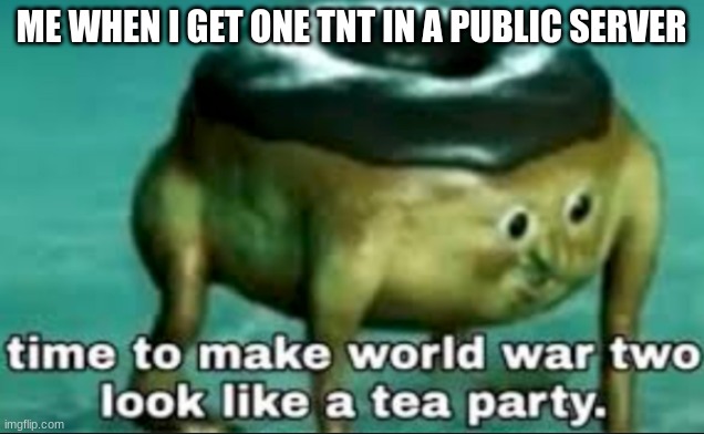 imma make world war 2 look like a tea party | ME WHEN I GET ONE TNT IN A PUBLIC SERVER | image tagged in time to make world war 2 look like a tea party | made w/ Imgflip meme maker