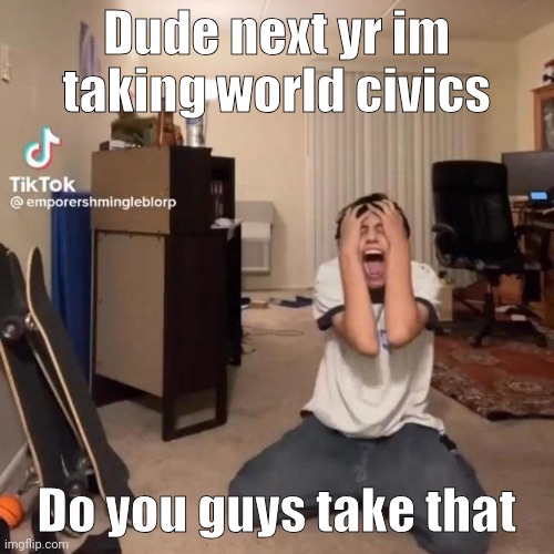 It sounds a lil hard | Dude next yr im taking world civics; Do you guys take that | image tagged in me rn | made w/ Imgflip meme maker
