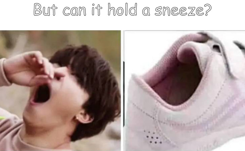 The mysteries of nike | But can it hold a sneeze? | image tagged in memes,sneeze,nike | made w/ Imgflip meme maker