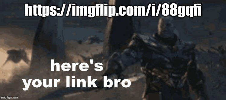 here's your link bro | https://imgflip.com/i/88gqfi | image tagged in here's your link bro | made w/ Imgflip meme maker