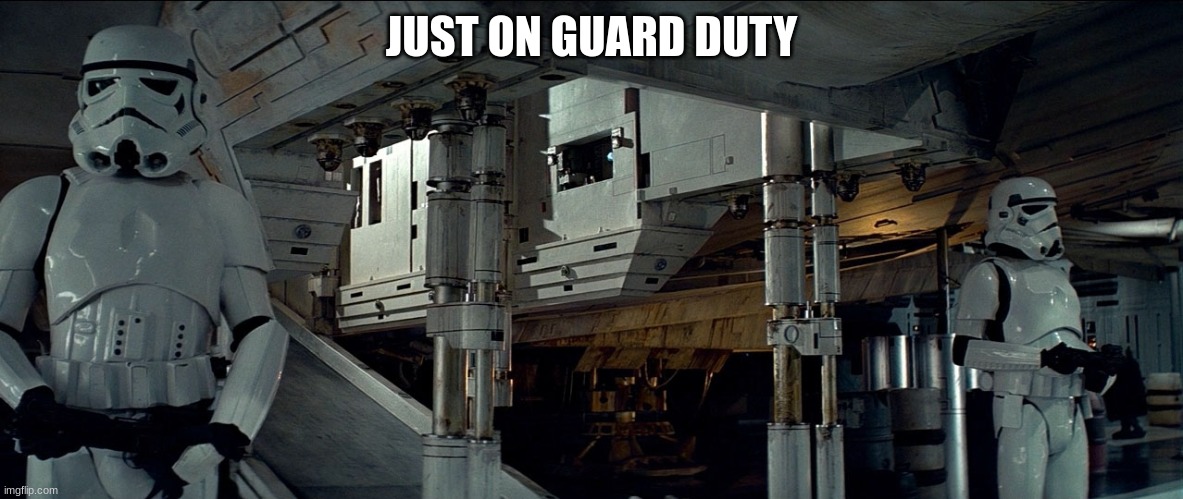 stormtrooper | JUST ON GUARD DUTY | image tagged in stormtrooper | made w/ Imgflip meme maker