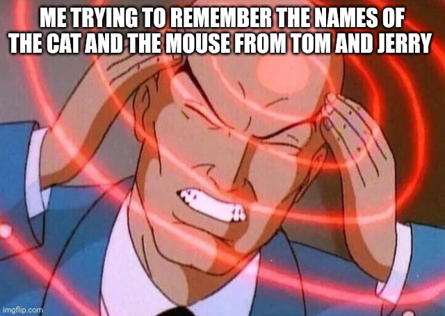 Tom and Jerry memes me dudes | ME TRYING TO REMEMBER THE NAMES OF THE CAT AND THE MOUSE FROM TOM AND JERRY | image tagged in trying to remember,tom and jerry,memes,warner bros | made w/ Imgflip meme maker