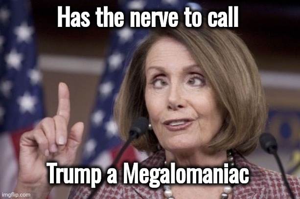 Nancy pelosi | Has the nerve to call Trump a Megalomaniac | image tagged in nancy pelosi | made w/ Imgflip meme maker