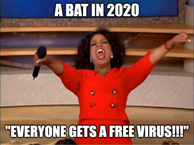 Oprah You Get A | A BAT IN 2020; "EVERYONE GETS A FREE VIRUS!!!" | image tagged in memes,oprah you get a | made w/ Imgflip meme maker