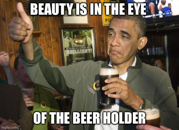 Not Bad | BEAUTY IS IN THE EYE OF THE BEER HOLDER | image tagged in not bad | made w/ Imgflip meme maker