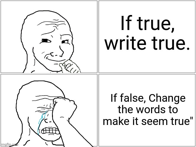 High school true or false | If true, write true. If false, Change the words to make it seem true" | image tagged in memes,blank comic panel 2x2 | made w/ Imgflip meme maker