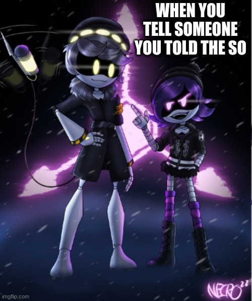 N and Uzi | WHEN YOU TELL SOMEONE YOU TOLD THE SO | image tagged in n and uzi | made w/ Imgflip meme maker