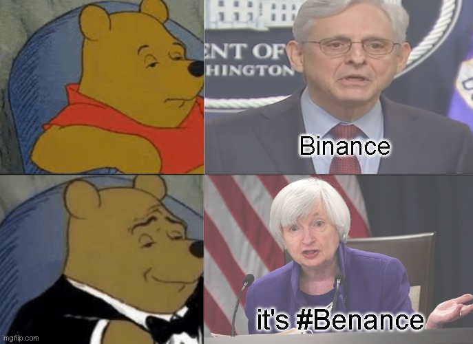 Binance or benance ? | Binance; it's #Benance | image tagged in memes,tuxedo winnie the pooh,facts,cryptocurrency,crypto,bitcoin | made w/ Imgflip meme maker