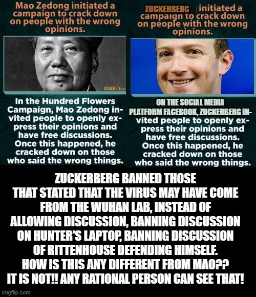 Zuckerberg versus Mao!! No Difference!! | image tagged in corporate wants you to find the difference,difference,mao,mark zuckerberg | made w/ Imgflip meme maker