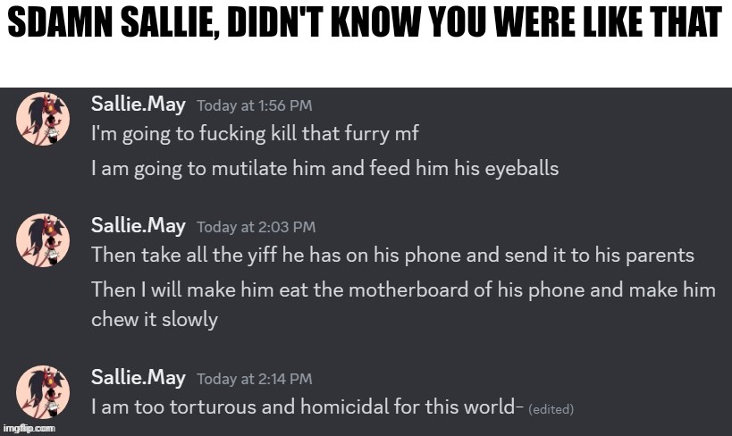 SDAMN SALLIE, DIDN'T KNOW YOU WERE LIKE THAT | made w/ Imgflip meme maker