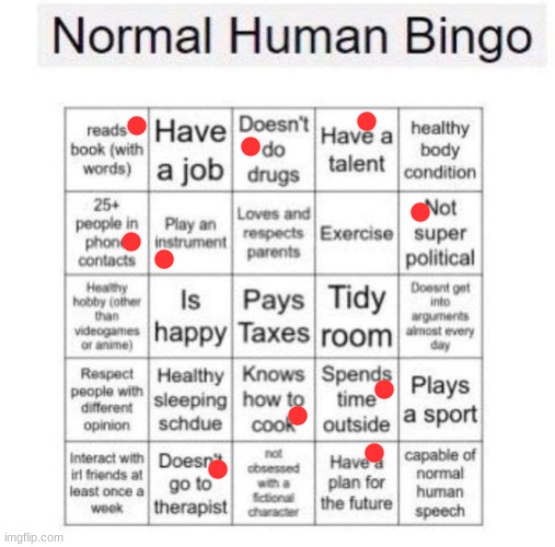 Normal human bingo | image tagged in normal human bingo | made w/ Imgflip meme maker