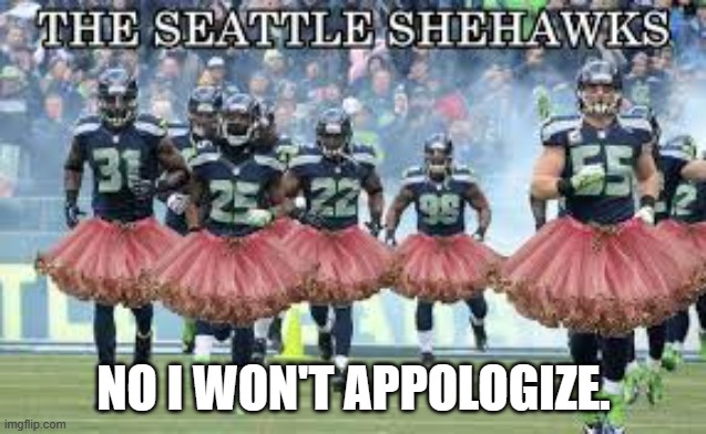 meme by Brad seattle seahawks humor | NO I WON'T APPOLOGIZE. | image tagged in nfl football | made w/ Imgflip meme maker