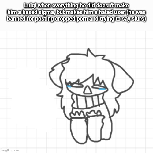 . | Luigi when everything he did doesn't make him a based sigma, but makes him a hated user (he was banned for posting cropped porn and trying to say slurs) | made w/ Imgflip meme maker