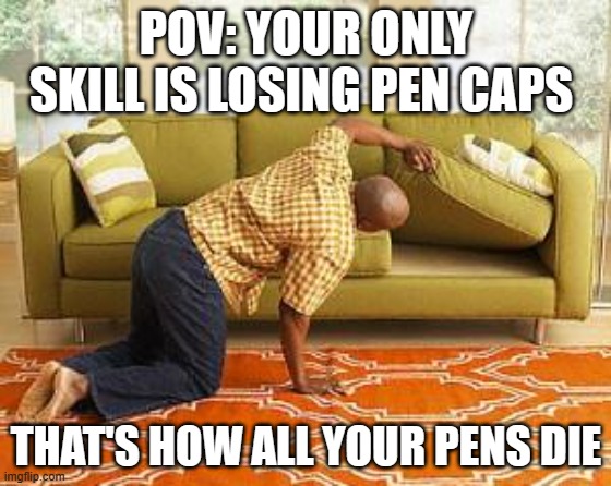 Losing Pen Caps | POV: YOUR ONLY SKILL IS LOSING PEN CAPS; THAT'S HOW ALL YOUR PENS DIE | image tagged in searching | made w/ Imgflip meme maker