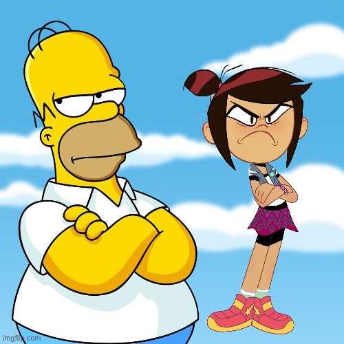 Homer Simpson and Molly McGee | image tagged in homer simpson - arms crossed,the ghost and molly mcgee,disney,disney plus,disney channel,funny | made w/ Imgflip meme maker
