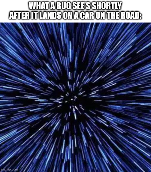 hyperspace | WHAT A BUG SEE’S SHORTLY AFTER IT LANDS ON A CAR ON THE ROAD: | image tagged in hyperspace | made w/ Imgflip meme maker