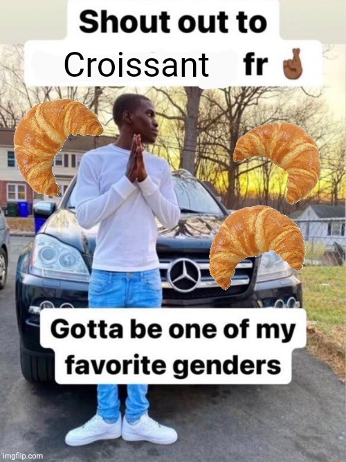 Shout out to.... Gotta be one of my favorite genders | Croissant | image tagged in shout out to gotta be one of my favorite genders | made w/ Imgflip meme maker