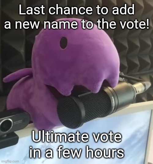 Last chance to add a new name to the vote! Ultimate vote in a few hours | made w/ Imgflip meme maker