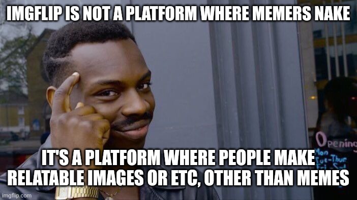 true fax | IMGFLIP IS NOT A PLATFORM WHERE MEMERS NAKE; IT'S A PLATFORM WHERE PEOPLE MAKE RELATABLE IMAGES OR ETC, OTHER THAN MEMES | image tagged in memes,roll safe think about it,fax,facts | made w/ Imgflip meme maker