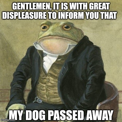 She is a good girl and she will always be remembered, fly high | GENTLEMEN, IT IS WITH GREAT DISPLEASURE TO INFORM YOU THAT; MY DOG PASSED AWAY | image tagged in gentlemen it is with great pleasure to inform you that,dogs,sad,r i p,rest in peace,press f to pay respects | made w/ Imgflip meme maker