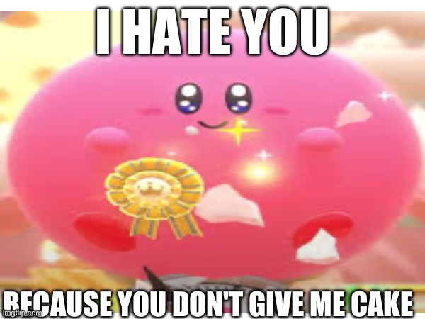 Fat kirby | I HATE YOU; BECAUSE YOU DON'T GIVE ME CAKE | image tagged in fat kid | made w/ Imgflip meme maker