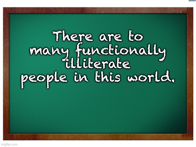 Let’s see how many imgflip’ers get this one | There are to many functionally illiterate people in this world. | image tagged in green blank blackboard | made w/ Imgflip meme maker