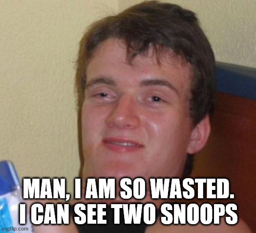 10 Guy Meme | MAN, I AM SO WASTED.
I CAN SEE TWO SNOOPS | image tagged in memes,10 guy | made w/ Imgflip meme maker