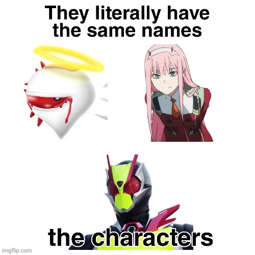 The Zero Two Trio | image tagged in memes,gaming,darling in the franxx,kamen rider,kirby,anime | made w/ Imgflip meme maker