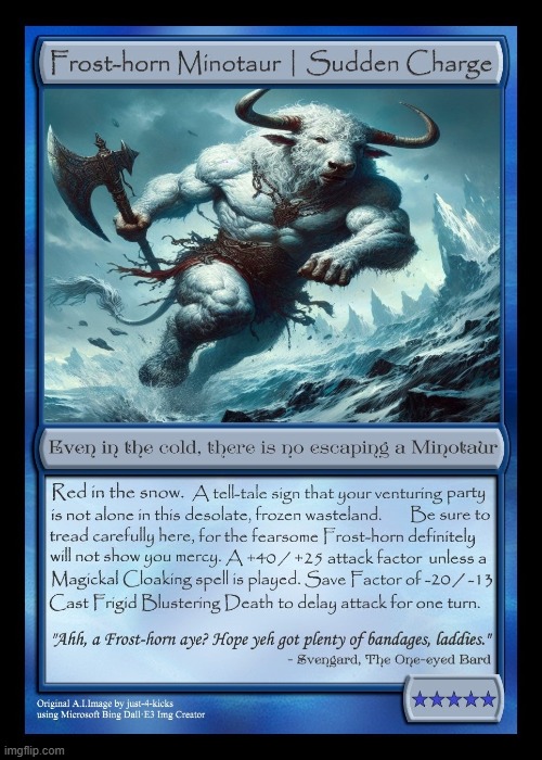 Frost-horn MTG Card | Original A.I.Image by just-4-kicks using Microsoft Bing Dall·E3 Img Creator | made w/ Imgflip meme maker